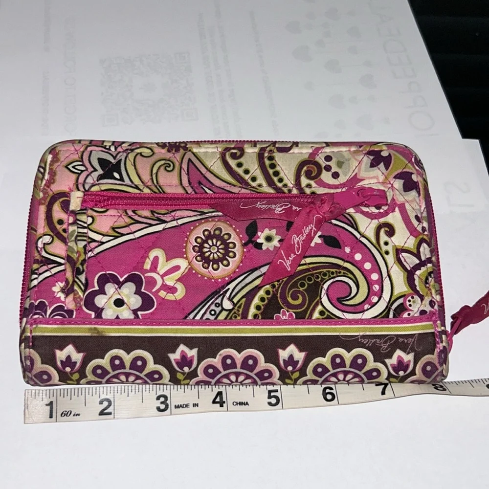 Vera Bradley Paisley Print Turn Lock Wallet – Burgundy, Pink & Green Floral - Picture 7 of 9